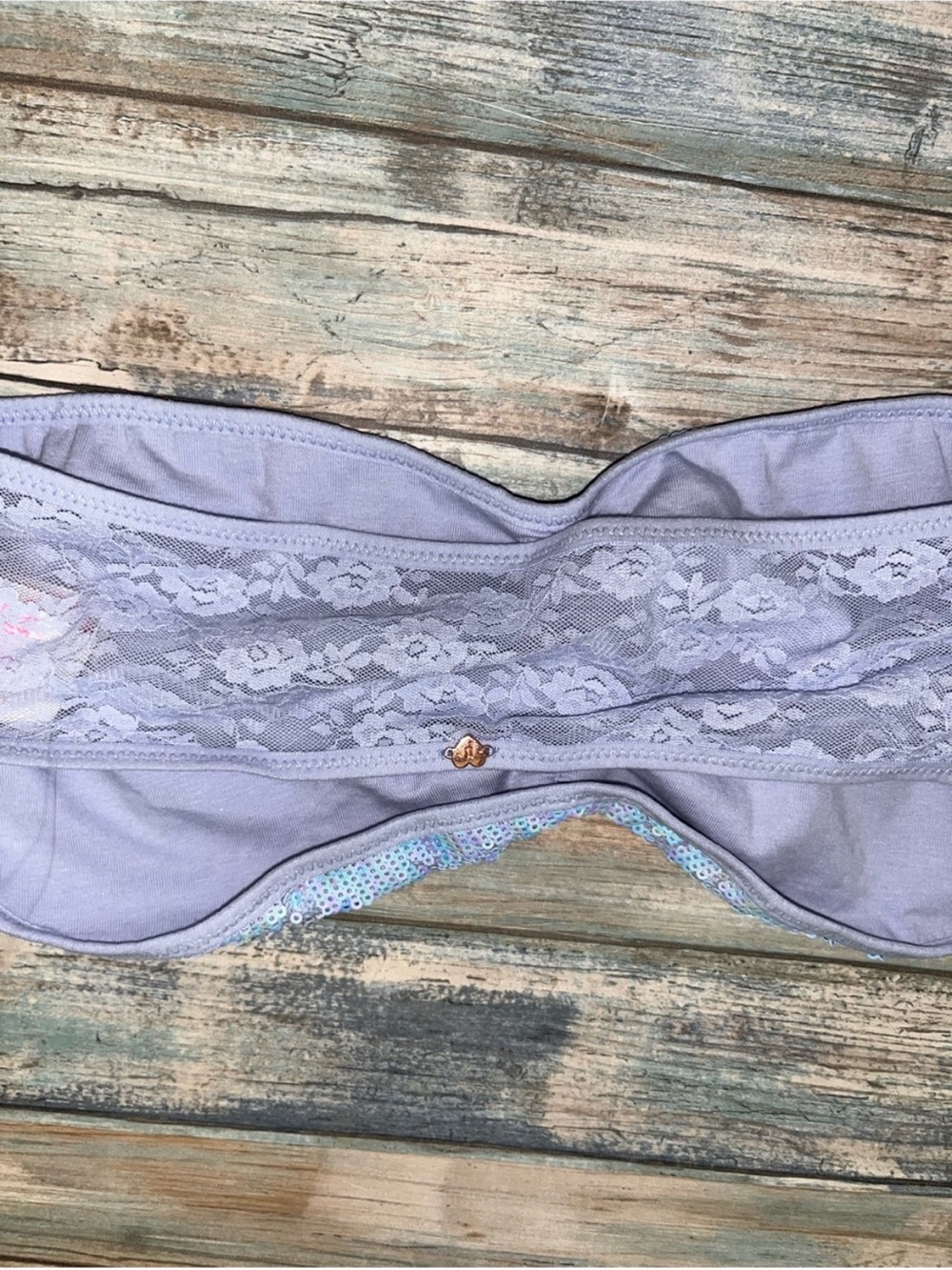 PINK Victoria’s Secret Iridescent Sequin Twist Bandeau Bra Top L NWT - Picture 3 of 4